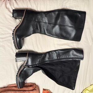 Black Leather Knee-High Boots